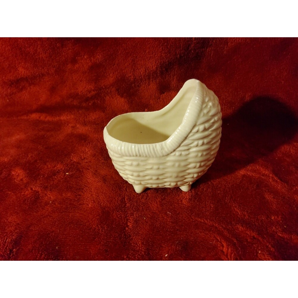 Vintage Cream Ceramic Miniature Bassinet Baby Carriage